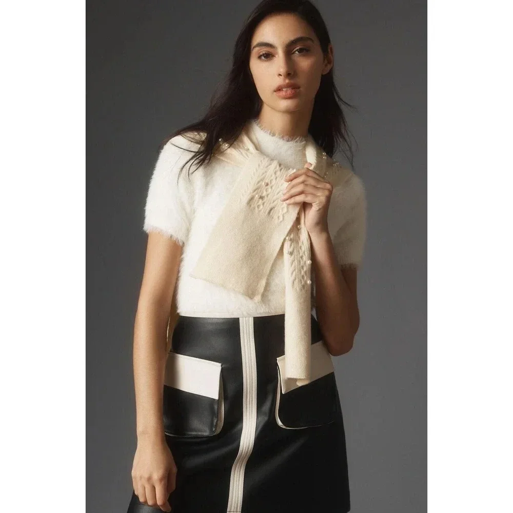 NWT Anthropologie Maeve Pearl Cable Knit Sweater Vest Shrug One Size Ivory
